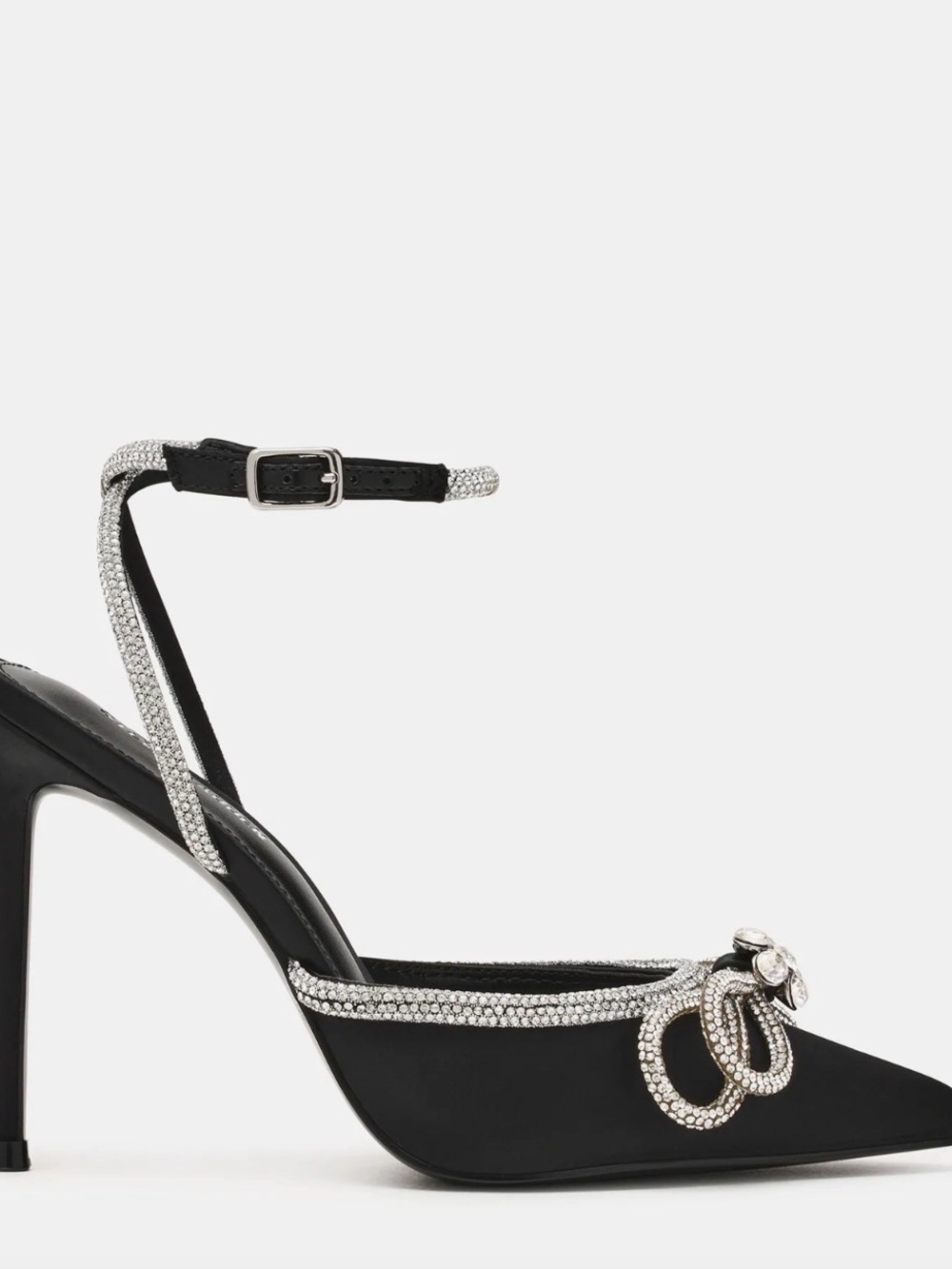 Steve Madden Black Satin Crystal-Ankle Strap Pump